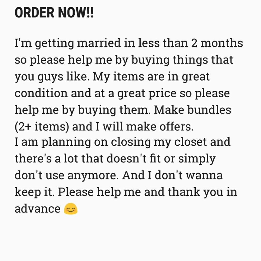 Buy my stuff. Cheap prices